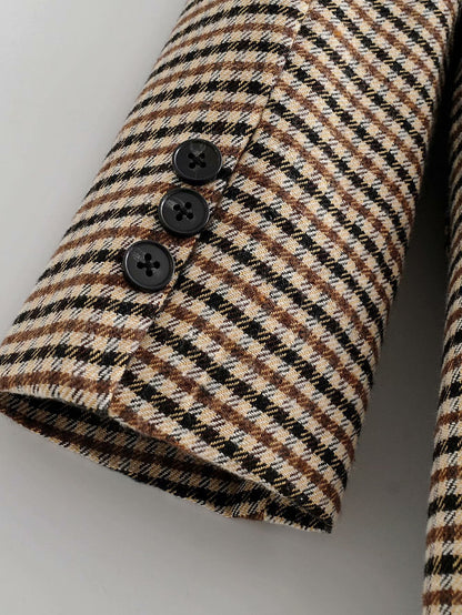 Single-breasted Houndstooth Coat Blazer Skirt Two-piece Suit