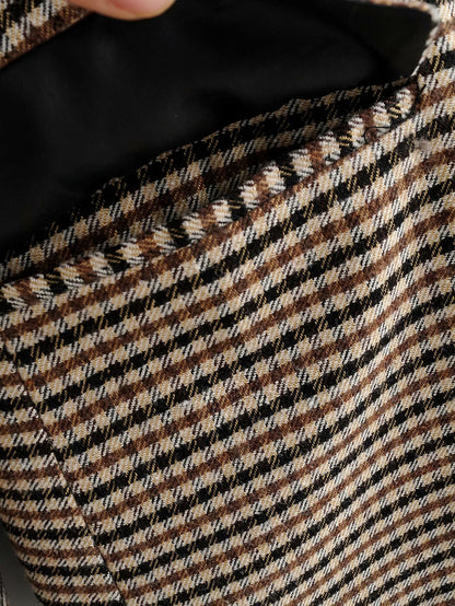 Single-breasted Houndstooth Coat Blazer Skirt Two-piece Suit