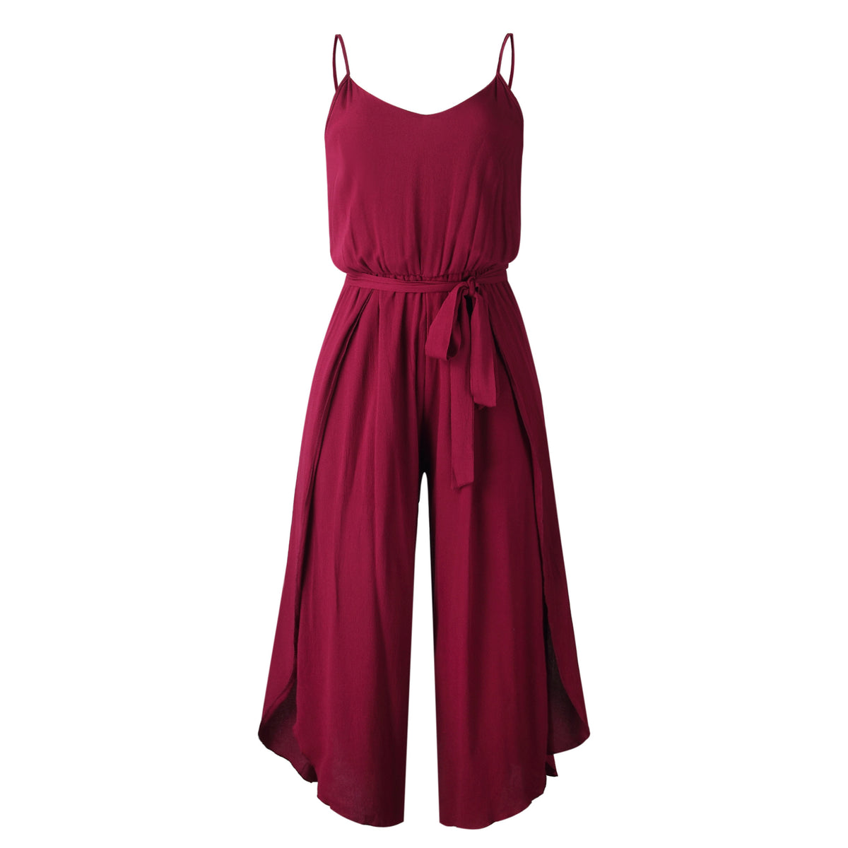 V-neck Suspender Irregular Wide Leg Side Jumpsuit