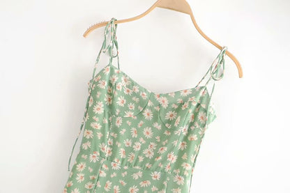 Sexy Suspenders Split Floral Daisy Midi Dresses