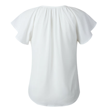 Ruffled Sleeves Lace-up V-neck Blouses T-shirt