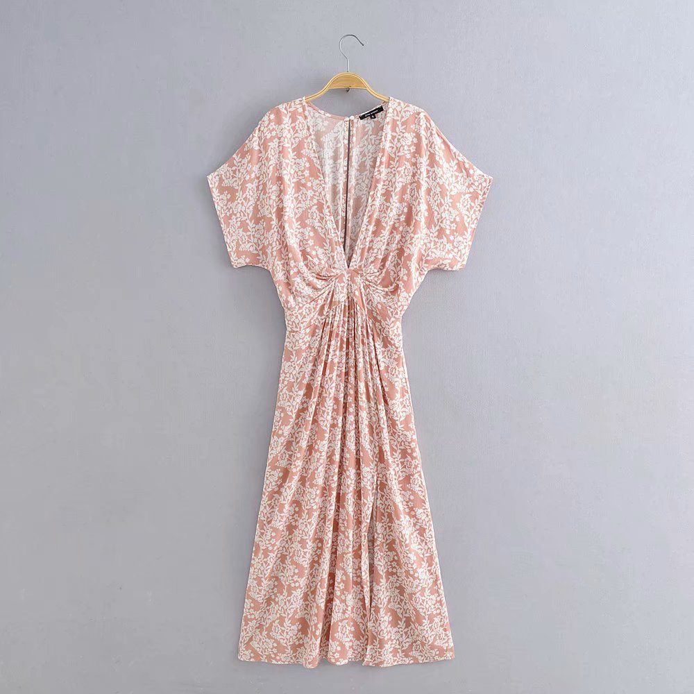 Batwing Sleeve V-neck Split Floral Maxi Dresses