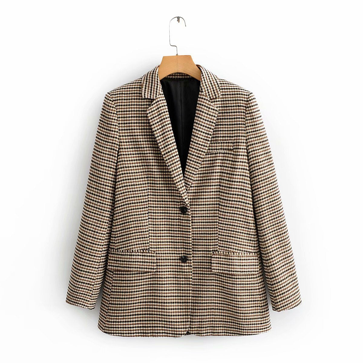 Single-breasted Houndstooth Coat Blazer Skirt Two-piece Suit