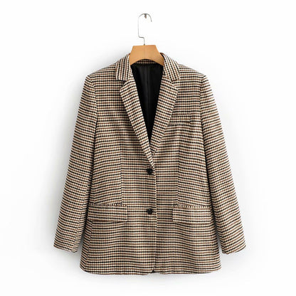 Single-breasted Houndstooth Coat Blazer Skirt Two-piece Suit