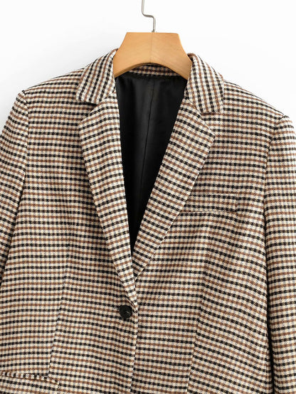 Single-breasted Houndstooth Coat Blazer Skirt Two-piece Suit