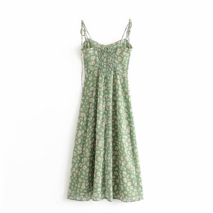 Sexy Suspenders Split Floral Daisy Midi Dresses