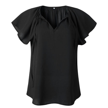 Ruffled Sleeves Lace-up V-neck Blouses T-shirt