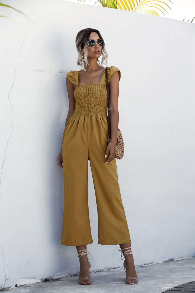 Lotus Leaf Sleeve Jumpsuit Loose Cropped Trousers