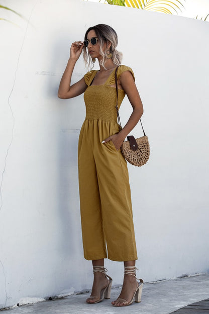 Lotus Leaf Sleeve Jumpsuit Loose Cropped Trousers