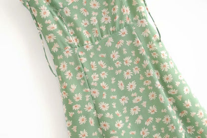 Sexy Suspenders Split Floral Daisy Midi Dresses