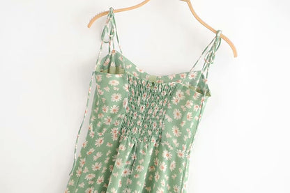 Sexy Suspenders Split Floral Daisy Midi Dresses