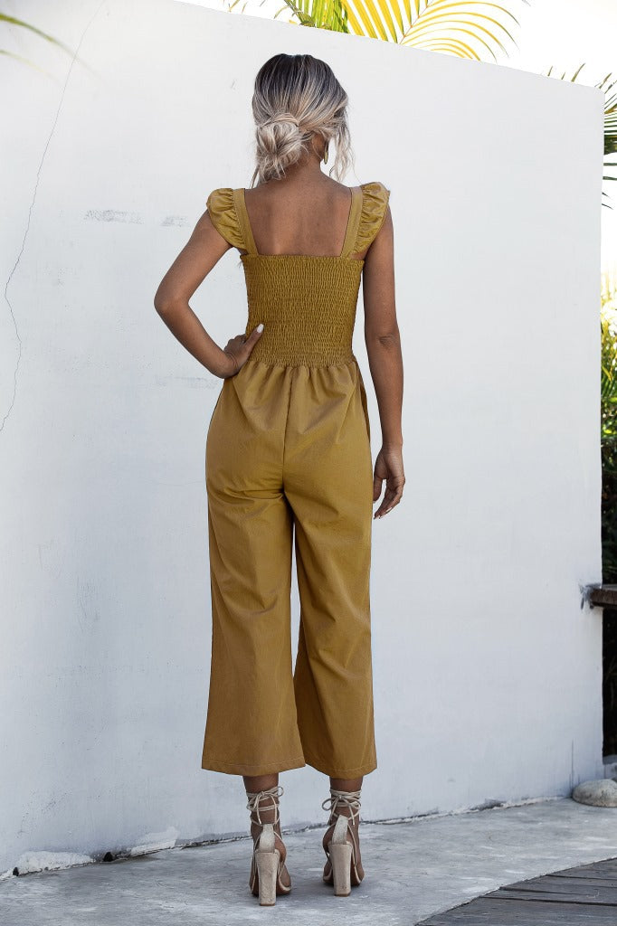 Lotus Leaf Sleeve Jumpsuit Loose Cropped Trousers