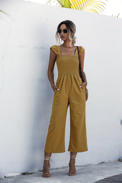 Lotus Leaf Sleeve Jumpsuit Loose Cropped Trousers