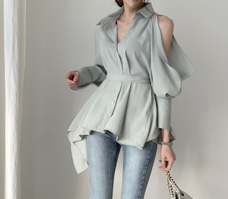 Puff Bubble Sleeves Strapless Single-breasted Blouses