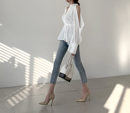 Puff Bubble Sleeves Strapless Single-breasted Blouses