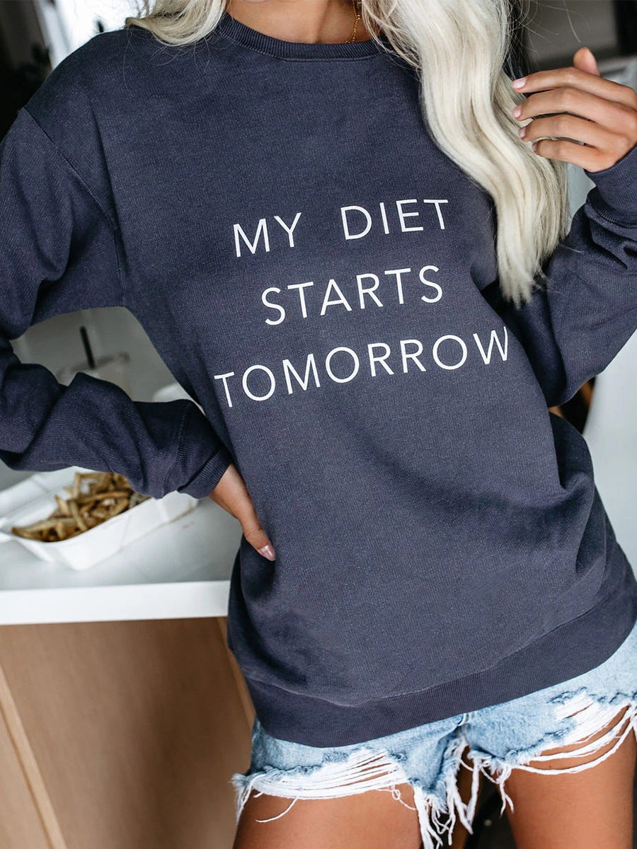 Round Neck Letter Pattern Slim Sweatshirt