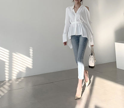 Puff Bubble Sleeves Strapless Single-breasted Blouses