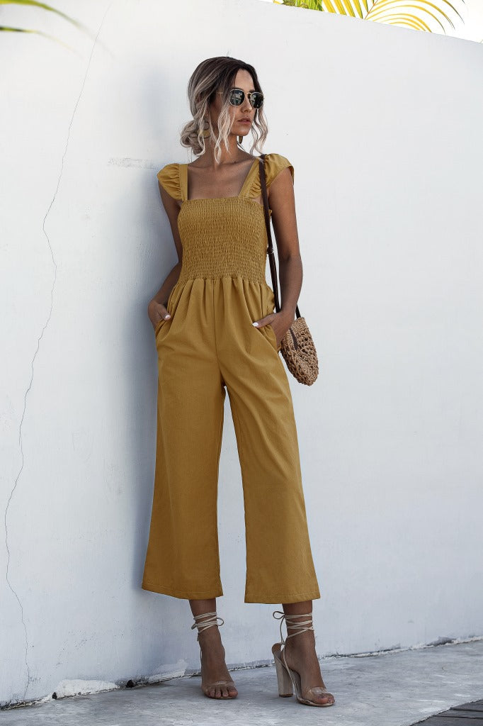 Lotus Leaf Sleeve Jumpsuit Loose Cropped Trousers