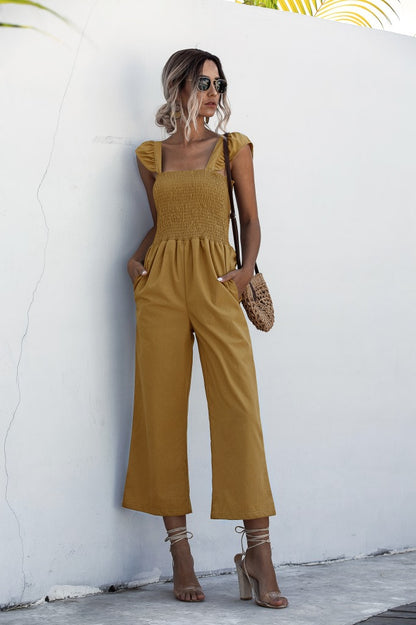 Lotus Leaf Sleeve Jumpsuit Loose Cropped Trousers