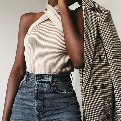 Cross Strapless Halter Camis Tops Sweaters