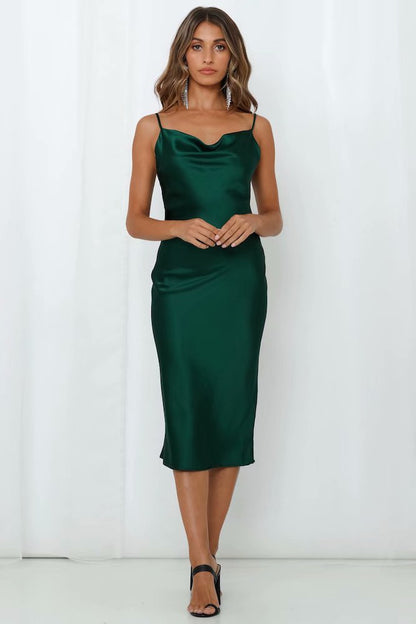 Sling Satin Backless Party Midi Dresses