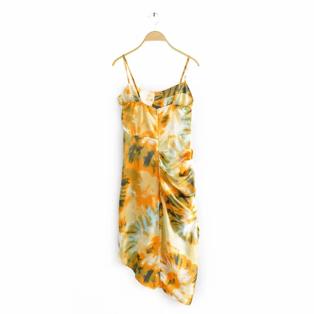 Tie Dye Vintage Irregular Hem Floral Bodycon Party Midi Dresses