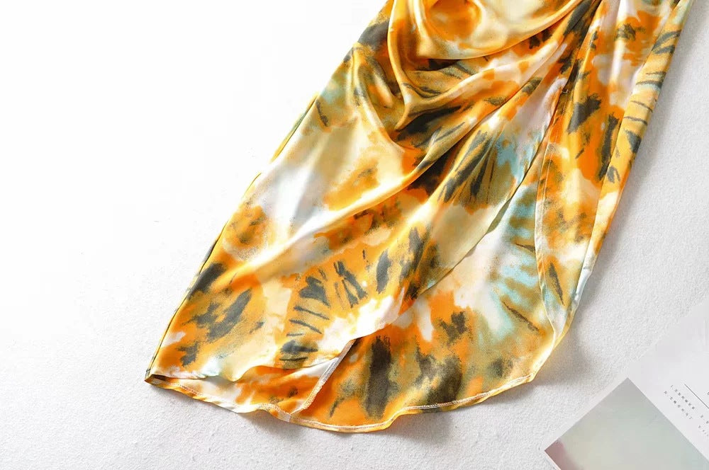 Tie Dye Vintage Irregular Hem Floral Bodycon Party Midi Dresses