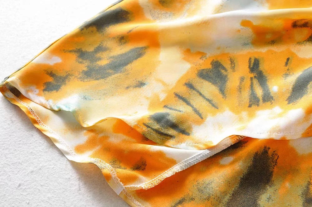 Tie Dye Vintage Irregular Hem Floral Bodycon Party Midi Dresses
