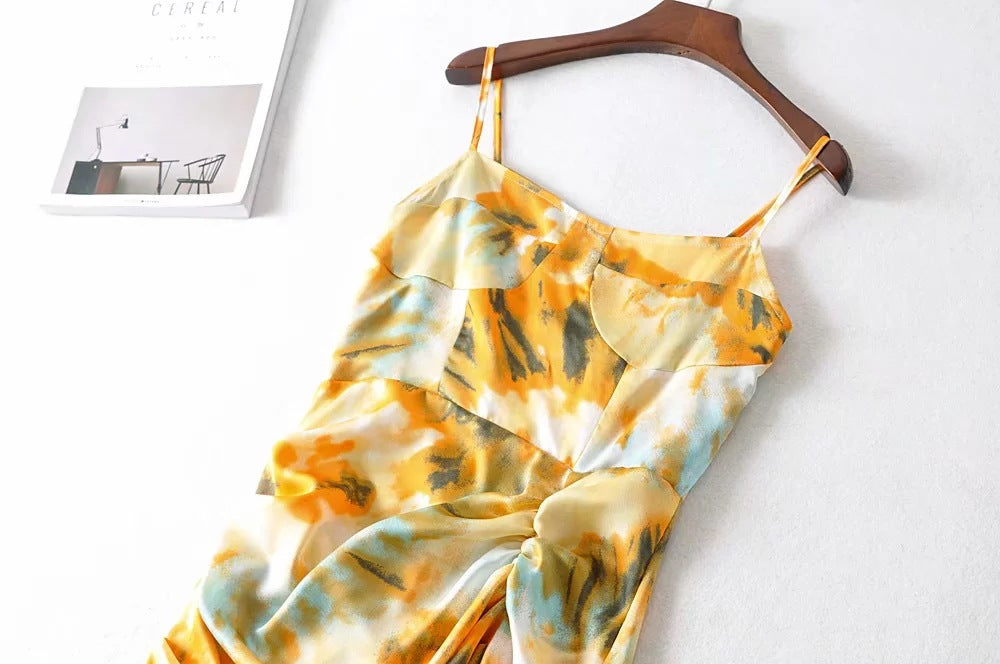 Tie Dye Vintage Irregular Hem Floral Bodycon Party Midi Dresses