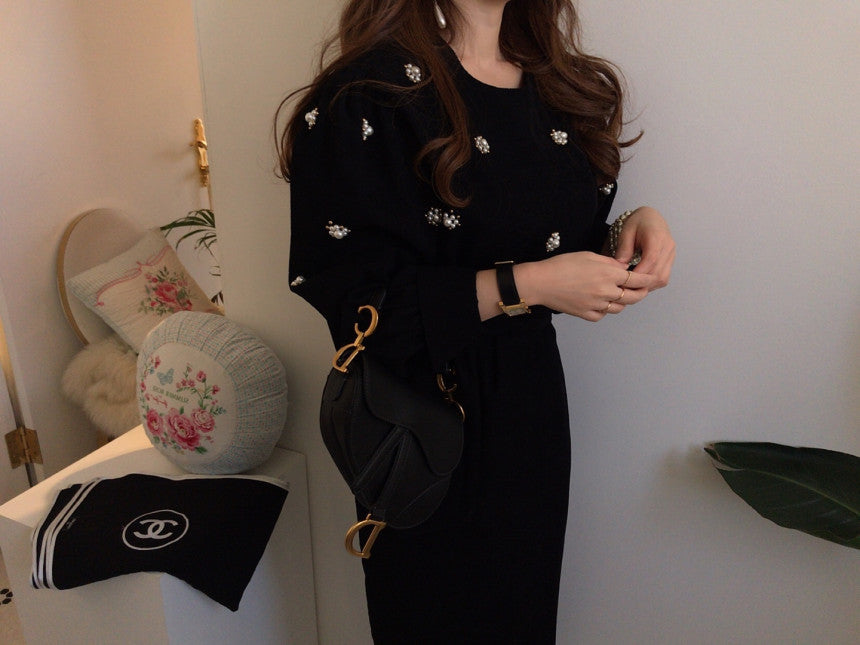 Puff Sleeve Lacing Corduroy Floral Midi Dresses