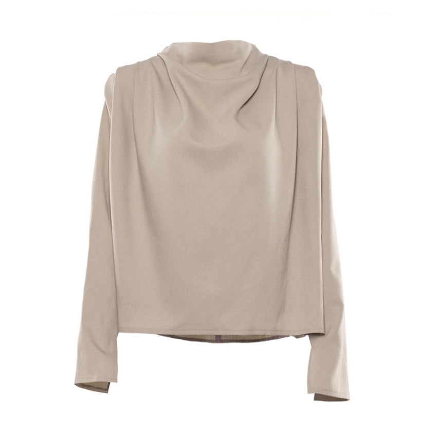 A High Collar Khaki Blouse Long Sleeve