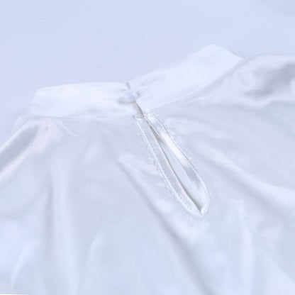Flared Sleeve Satin Short Tops High Collar