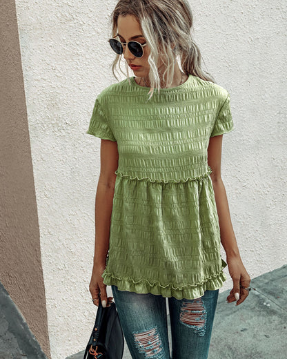Frilly Short-sleeve Blouse Tops Casual T-shirt