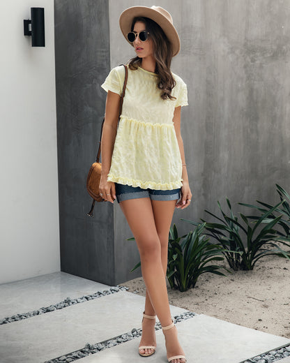 Frilly Short-sleeve Blouse Tops Casual T-shirt