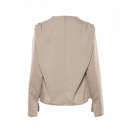 A High Collar Khaki Blouse Long Sleeve
