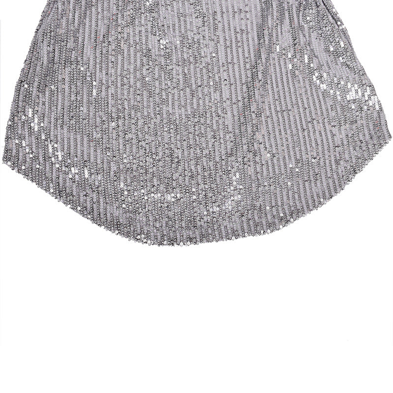 Round Collar Lantern Sleeve Sequin Puff Sleeve Mini Dresses White
