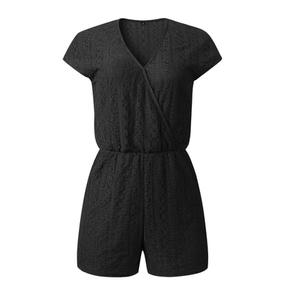 V-neck Lace Elasticized Waist Jumpsuit