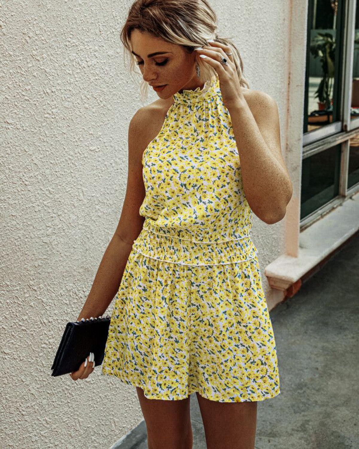 Womens Off Shoulder Halter Strapless Floral Print Jumpsuit Rompers