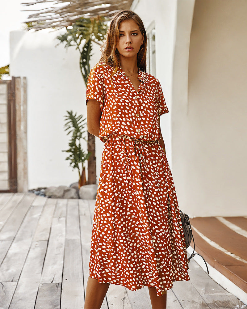 Casual Polka Dot Irregular Maxi Dress V-neck Short Sleeve