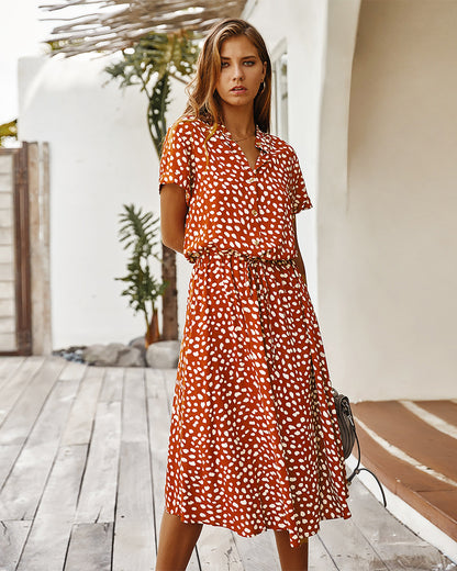 Casual Polka Dot Irregular Maxi Dress V-neck Short Sleeve