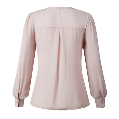 Single-breasted V-neck Long Sleeve Shirt