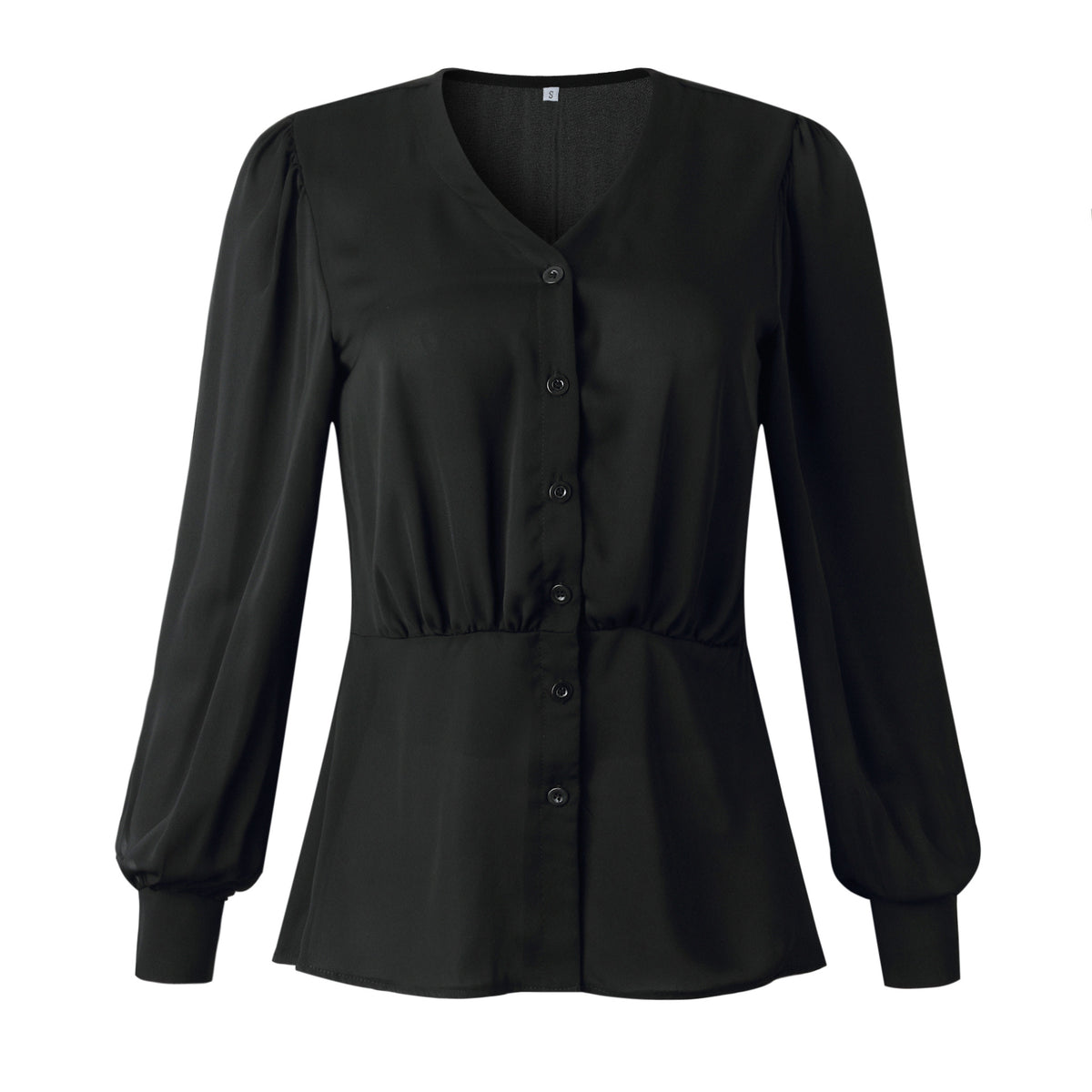 Single-breasted V-neck Long Sleeve Shirt
