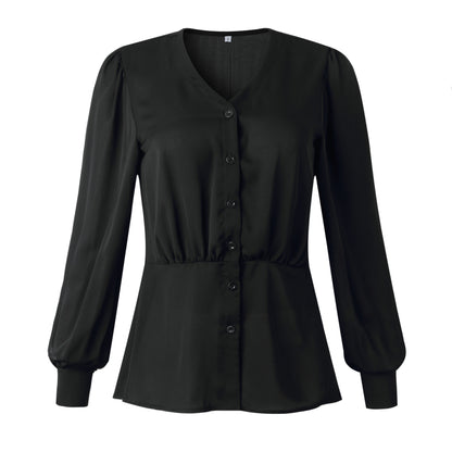 Single-breasted V-neck Long Sleeve Shirt
