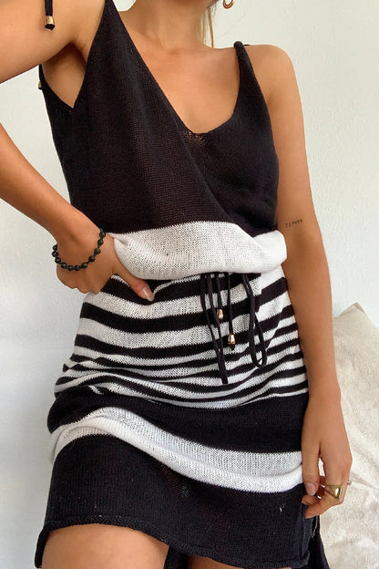 Backless V-neck Lace-up Knitted Crochet Sweater Dress Plus Size