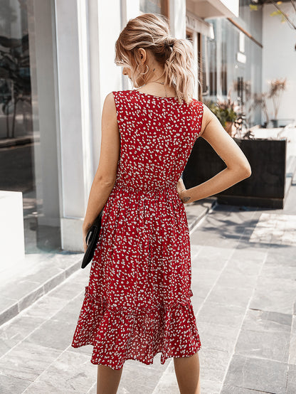 V-neck Button Floral Midi Maxi Dresses