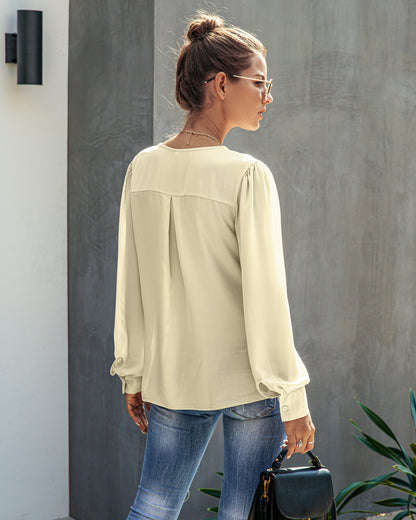 Single-breasted V-neck Long Sleeve Shirt