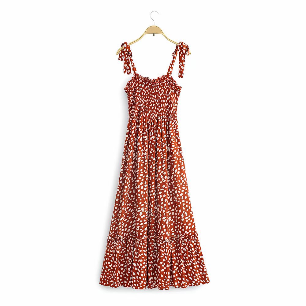 Polka Dot Lace-up Floral Backless Strappy Maxi Midi Dresses