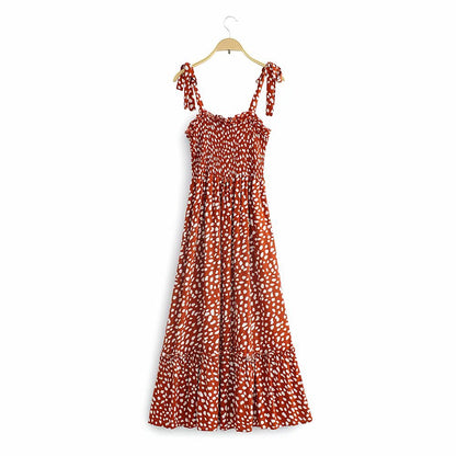 Polka Dot Lace-up Floral Backless Strappy Maxi Midi Dresses