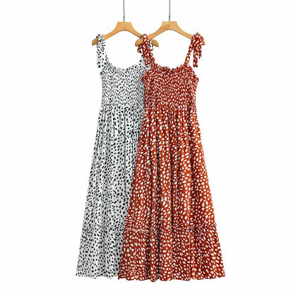 Polka Dot Lace-up Floral Backless Strappy Maxi Midi Dresses