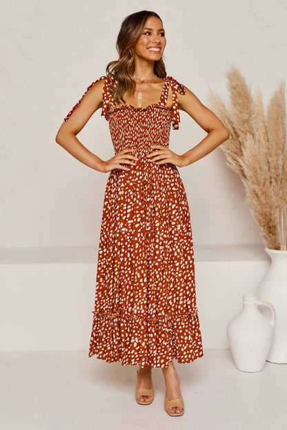 Polka Dot Lace-up Floral Backless Strappy Maxi Midi Dresses